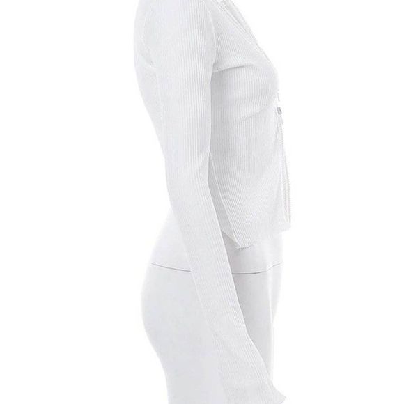 Ribbed Long Sleeve Two Way Zip Up Top (M) - Picture 4 of 6